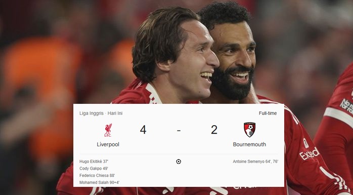 Hasil Pertandingan Liverpool vs Bournemouth