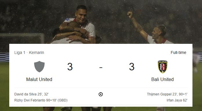Malut United 3-3 Bali United