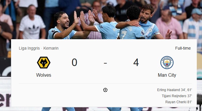 Manchester City Menang Telak atas Wolverhampton